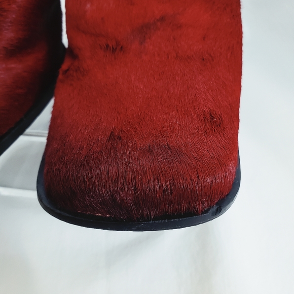 Burgundy Fur High Heel Mule Shoes - Picture 6 of 10